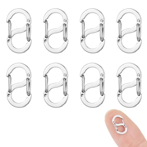 8 Stück Edelstahl Doppelt öffnende S - Lock Verschlüsse - Mini Karabiner für Armband & Halsketten DIY,12mm,Antirutsch & Stabil (Silber) von Sztqqing