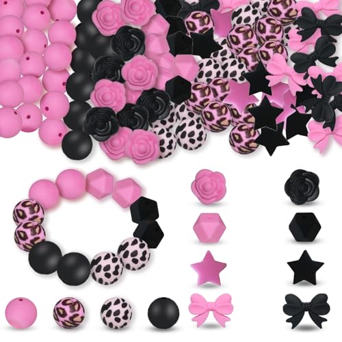 Silikonperlen Set 64 Stück Premium Bastelperlen zum Auffädeln, 15mm Bunte Perlen für Schlüsselanhänger, Armbänder, DIY Schmuck, Kinder Crafting Perlen Bulk (Multicolor) von Sztqqing