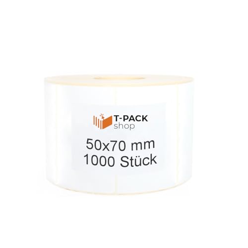 Thermo Etiketten 50x70mm – 1000 Stück auf Rolle – Weiß, Permanent haftend, für Barcode, Versand, Lager, kompatibel mit Zebra, Godex, Brother– Thermische etiketten von T-PACK shop
