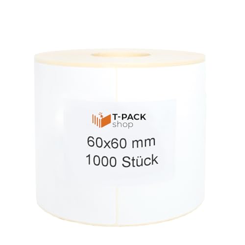 Thermo Etiketten 60x60mm – 1000 Stück auf Rolle – Weiß, Permanent haftend, für Barcode, Versand, Lager, kompatibel mit Zebra, Godex, Brother– Thermische etiketten von T-PACK shop