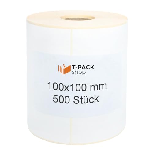 Thermo Etiketten Rolle 100x100mm selbstklebende Etiketten 500 Stück Direkte Thermo Etiketten Weiß Klebeetiketten Adressetiketten (Kern Ø 40 mm) Kennzeichnung von Waren, für Barcode von T-PACK shop