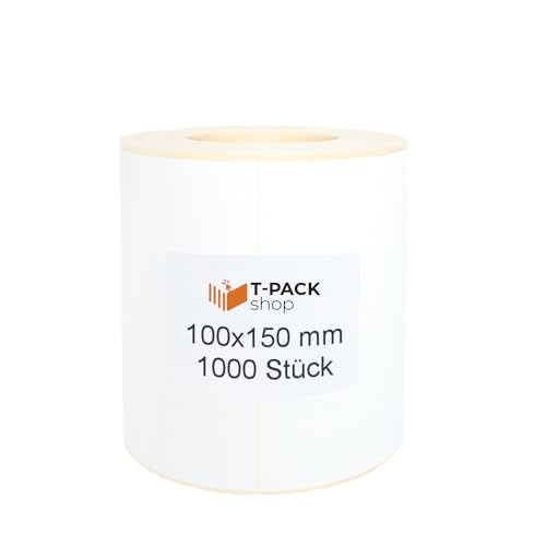 Thermo Etiketten Rolle 100x150mm selbstklebende Etiketten 1000 Stück Direkte Thermo Etiketten Weiß Klebeetiketten Adressetiketten (Kern Ø 76 mm) Kennzeichnung von Waren, für Barcode von T-PACK shop
