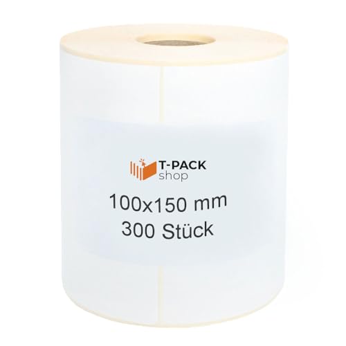 Thermo Etiketten Rolle 100x150mm selbstklebende Etiketten 300 Stück Direkte Thermo Etiketten Weiß Klebeetiketten Adressetiketten (Kern Ø 25 mm) Kennzeichnung von Waren, für Barcode von T-PACK shop