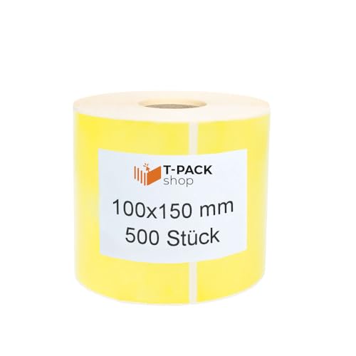Thermo Etiketten Rolle 100x150mm selbstklebende Etiketten 500 Stück Direkte Thermo Etiketten Gelb Klebeetiketten Adressetiketten (Kern Ø 25 mm) Kennzeichnung von Waren, für Barcode von T-PACK shop