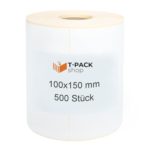 Thermo Etiketten Rolle 100x150mm selbstklebende Etiketten 500 Stück Direkte Thermo Etiketten Weiß Klebeetiketten Adressetiketten (Kern Ø 25 mm) Kennzeichnung von Waren, für Barcode von T-PACK shop