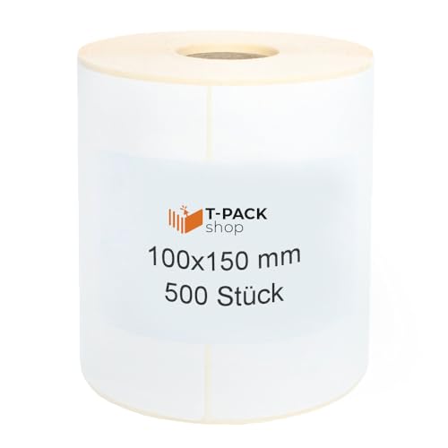 Thermo Etiketten Rolle 100x150mm selbstklebende Etiketten 500 Stück Direkte Thermo Etiketten Weiß Klebeetiketten Adressetiketten (Kern Ø 40 mm) Kennzeichnung von Waren, für Barcode von T-PACK shop