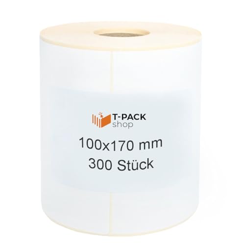 Thermo Etiketten Rolle 100x170mm selbstklebende Etiketten 300 Stück Direkte Thermo Etiketten Weiß Klebeetiketten Adressetiketten (Kern Ø 40 mm) Kennzeichnung von Waren, für Barcode von T-PACK shop