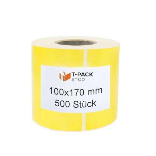 Thermo Etiketten Rolle 100x170mm selbstklebende Etiketten 500 Stück Direkte Thermo Etiketten Gelb Klebeetiketten Adressetiketten (Kern Ø 40 mm) Kennzeichnung von Waren, für Barcode von T-PACK shop