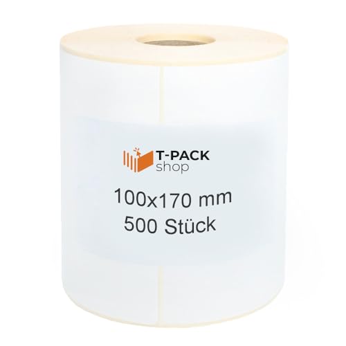 Thermo Etiketten Rolle 100x170mm selbstklebende Etiketten 500 Stück Direkte Thermo Etiketten Weiß Klebeetiketten Adressetiketten (Kern Ø 40 mm) Kennzeichnung von Waren, für Barcode von T-PACK shop