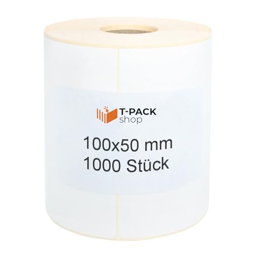 Thermo Etiketten Rolle 100x50mm selbstklebende Etiketten 1000 Stück Direkte Thermo Etiketten Weiß Klebeetiketten Adressetiketten (Kern Ø 40 mm) Kennzeichnung von Waren, für Barcode von T-PACK shop