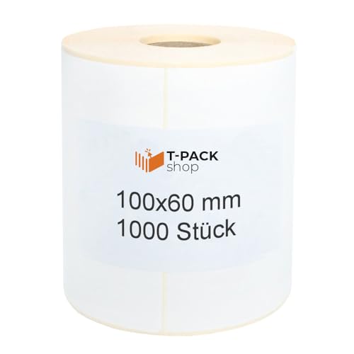 Thermo Etiketten Rolle 100x60mm selbstklebende Etiketten 1000 Stück Direkte Thermo Etiketten Weiß Klebeetiketten Adressetiketten (Kern Ø 40 mm) Kennzeichnung von Waren, für Barcode von T-PACK shop