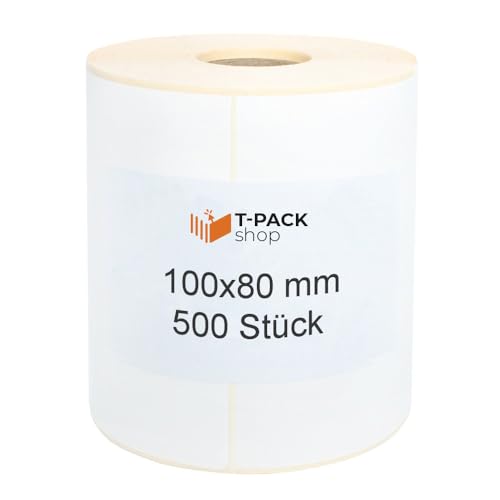Thermo Etiketten Rolle 100x80mm selbstklebende Etiketten 500 Stück Direkte Thermo Etiketten Weiß Klebeetiketten Adressetiketten (Kern Ø 40 mm) Kennzeichnung von Waren, für Barcode von T-PACK shop