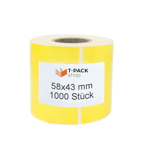Thermo Etiketten Rolle 58x43mm selbstklebende Etiketten 1000 Stück Direkte Thermo Etiketten Gelb Klebeetiketten Adressetiketten (Kern Ø 40 mm) Kennzeichnung von Waren, für Barcode von T-PACK shop