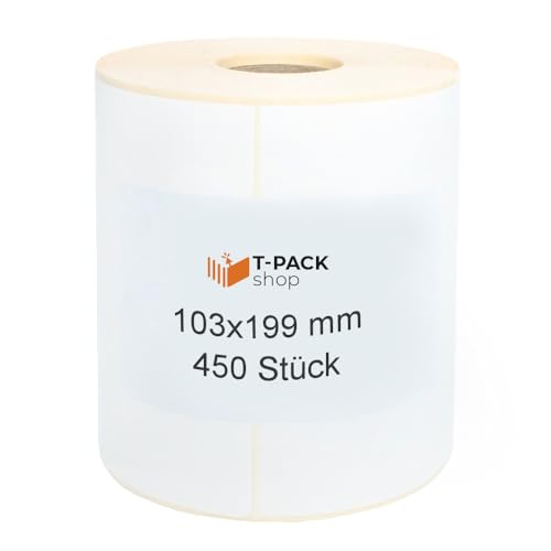 Thermo-Etiketten auf Rolle weiß - 103 x 199 mm - Papier, selbstklebend - 450 Haftetiketten auf 1 Rolle/n, 25 mm Kern, Perforation Thermo-Etiketten auf Rolle weiß - 103 x 199 mm - Papier, selbstklebend - 450 Haftetiketten auf 1 Rolle/n, 25 mm Kern, Perforation von T-PACK shop