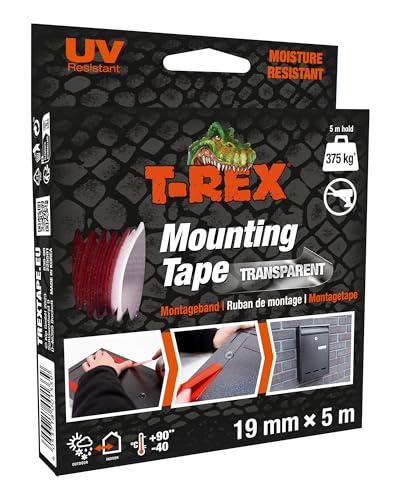T-Rex Mounting Tape – Doppelseitiges Klebeband extra stark für Montagearbeiten im Innen- & Außenbereich – bis zu 375 kg ohne Bohren| 19mm x 5m von T-Rex