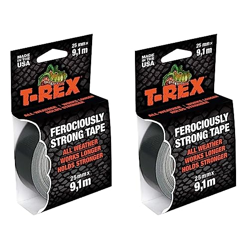 T-Rex Tape 821-25 Gewebeband – Extrem starkes Panzertape – Wasserdichtes Reparaturband für innen & außen – Klebeband zum Reparieren & Befestigen – 25mm x 9,10m (Packung mit 2) von T-Rex