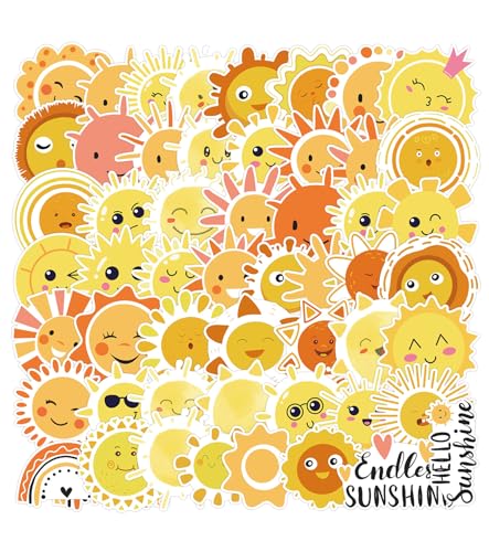 T TAKONE 50 Pcs Sticker Sonne, Wasserfeste und Wiederverwendbare Lustige Sticker für Koffer, Wasserflaschen, Laptop, Helm, Moped, MTB, Fahrrad, Skateboard und Fahrräskateboard (Orange) von T TAKONE