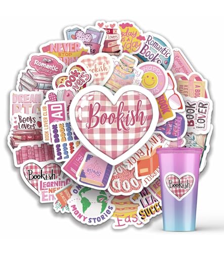 T TAKONE Bookish Sticker Set 50 Stück – Ästhetische Bookish Sticker für Kindle und Laptop, Wasserfeste Rosa Buchaufkleber, Perfekt für Buchliebhaber und Teenager (Rosa-B) von T TAKONE