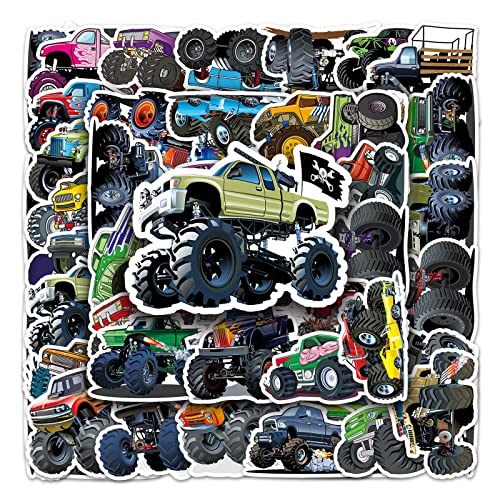 T TAKONE Monstertruck-Aufkleber, 50 Stücke Vinyl Feuerwehr Auto Kinder Sticker, Wasserdichte und Wiederverwendbare Jungen-fahrzeugaufkleber für Koffer, Wasserflasche, Laptop, Skateboard von T TAKONE