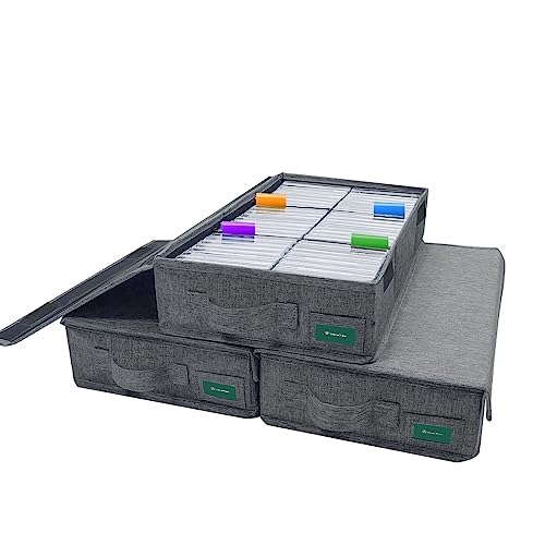 T WaveTree Kassettenband-Aufbewahrungsbox, 3 Stück, langlebiger Kassettenbandhalter, 41 x 24 x 8 cm, Kassettenregal mit Deckel und Index-Etiketten zur Aufbewahrung von 144 Kassettenhüllen, Grau von T WaveTree
