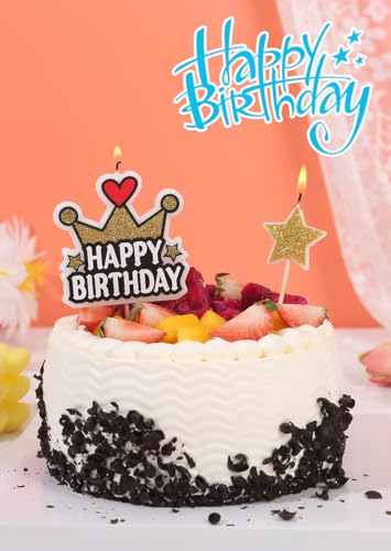 Goldenes Glitzer-Geburtstagskerzen-Set, 3er-Pack mit Happy Birthday-Krone, glitzernde Kuchendekoration für Geburtstage, Hochzeiten und Cupcakes Goldenes Glitzer-Geburtstagskerzen-Set, 3er-Pack mit Happy Birthday-Krone, glitzernde Kuchendekoration für Geburtstage, Hochzeiten und Cupcakes von T-shin