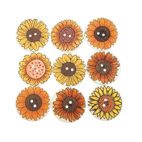 Holzknöpfe, gemischt, zufällig, modisch, rund, 2 Löcher, kreative Neuheit, Nähknöpfe, Scrapbooking, DIY-Dekoration, Handwerk, Herzformen, Muster, 50 Stück, 32 mm (mehrfarbig) von T-shin