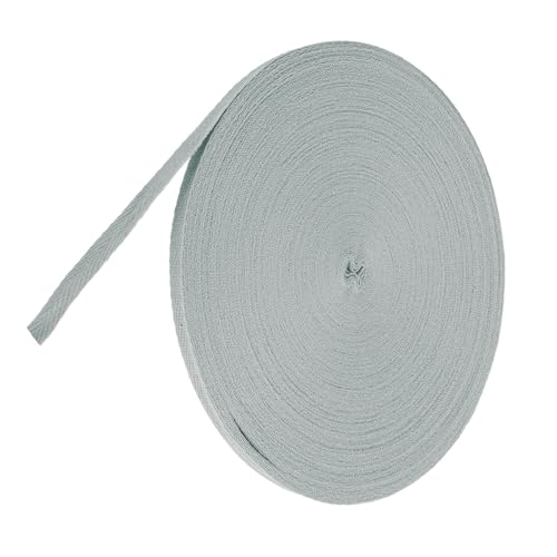 TA-VIGOR Baumwoll-Twillband, 10 mm, 45,7 m, Schrägband, Wimpelband, weiches natürliches Fischgrätenmuster, Gurtband, Rolle zum Nähen, Schneidern, Geschenkverpacken, Basteln, Hellgrau von TA-VIGOR