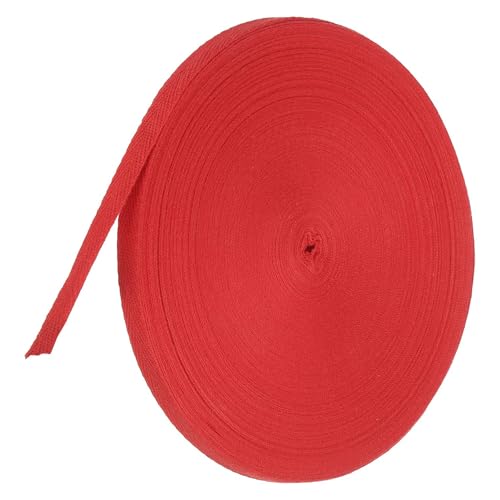 TA-VIGOR Baumwoll-Twillband, 10 mm, 45,7 m, Schrägband, Wimpelband, weiches natürliches Fischgrätenmuster, Gurtband, Rolle zum Nähen, Schneidern, Geschenkverpacken, Basteln, Hellrot von TA-VIGOR