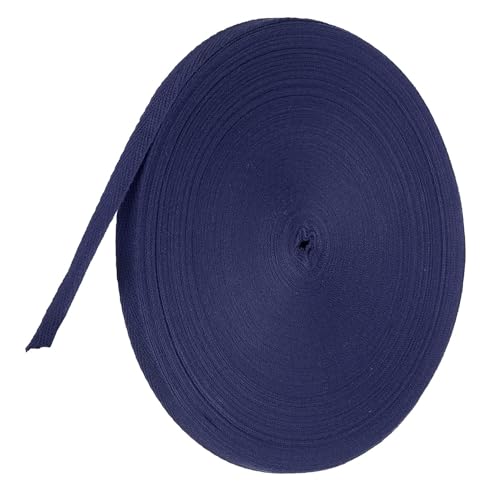 TA-VIGOR Baumwoll-Twillband, 10 mm, 45,7 m, Schrägband, Wimpelband, weiches natürliches Fischgrätenmuster, Gurtband, Rolle zum Nähen, Schneidern, Geschenkverpacken, Basteln, Marineblau von TA-VIGOR