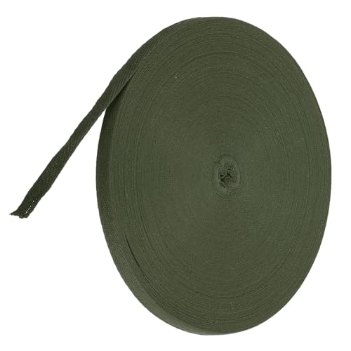 TA-VIGOR Baumwoll-Twillband, 10 mm, 45,7 m, Schrägband, Wimpelband, weiches natürliches Fischgrätenmuster, Gurtband, Rolle zum Nähen, Schneidern, Geschenkverpacken, Basteln, Moosgrün von TA-VIGOR