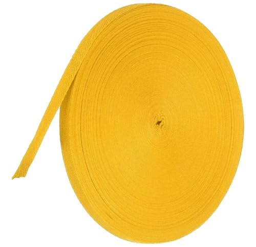 TA-VIGOR Baumwoll-Twillband, 10 mm, 45,7 m, Schrägband, Wimpelband, weiches natürliches Fischgrätenmuster, Gurtband, Rolle zum Nähen, Schneidern, Geschenkverpacken, Basteln, goldfarben von TA-VIGOR