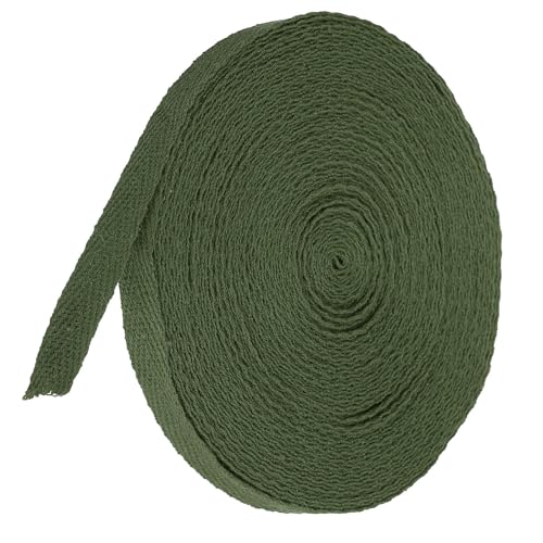 TA-VIGOR Baumwoll-Twillband, 10 mm, 9,1 m, Schrägband, Wimpelband, weiches natürliches Fischgrätenmuster, Gurtband, Rolle zum Nähen, Schneidern, Geschenkverpacken, Basteln, Armeegrün von TA-VIGOR