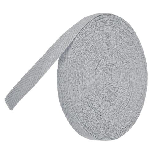 TA-VIGOR Baumwoll-Twillband, 10 mm, 9,1 m, Schrägband, Wimpelband, weiches natürliches Fischgrätenmuster, Gurtband, Rolle zum Nähen, Schneidern, Geschenkverpacken, Basteln, Silbergrau von TA-VIGOR