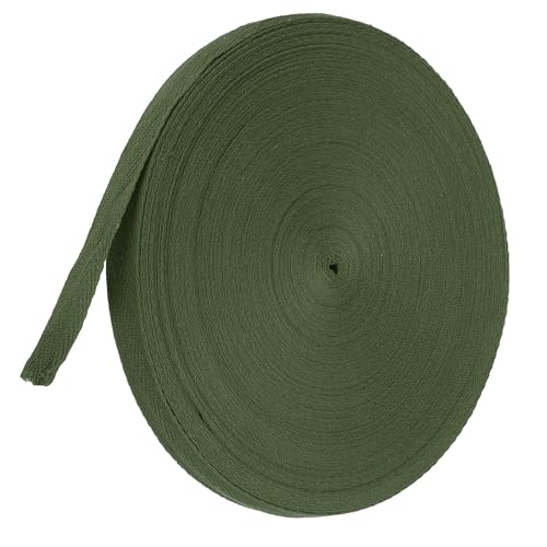 TA-VIGOR Baumwoll-Twillband, 15 mm, 45,7 m, Schrägband, Wimpelband, weiches natürliches Fischgrätenmuster, Gurtband, Rolle zum Nähen, Schneidern, Geschenkverpacken, Basteln, Armeegrün von TA-VIGOR