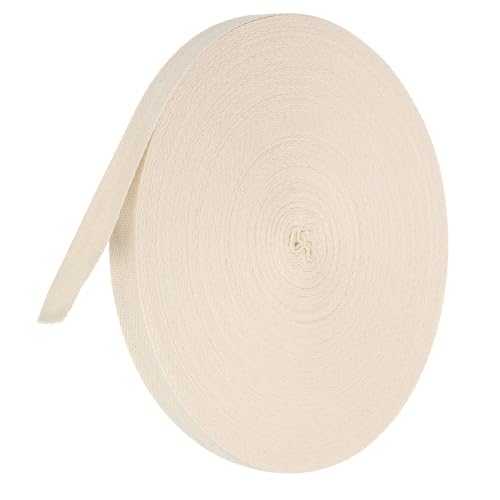 TA-VIGOR Baumwoll-Twillband, 15 mm, 45,7 m, Schrägband, Wimpelband, weiches natürliches Fischgrätenmuster, Gurtband, Rolle zum Nähen, Schneidern, Geschenkverpacken, Basteln, Beige von TA-VIGOR