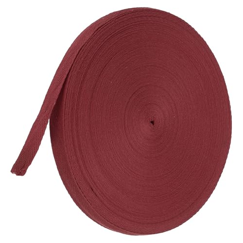 TA-VIGOR Baumwoll-Twillband, 15 mm, 45,7 m, Schrägband, Wimpelband, weiches natürliches Fischgrätenmuster, Gurtband, Rolle zum Nähen, Schneidern, Geschenkverpacken, Basteln, Dunkelrot von TA-VIGOR