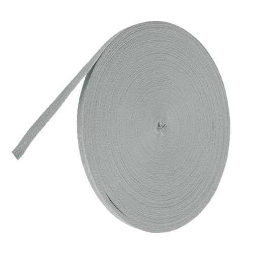 TA-VIGOR Baumwoll-Twillband, 15 mm, 45,7 m, Schrägband, Wimpelband, weiches natürliches Fischgrätenmuster, Gurtband, Rolle zum Nähen, Schneidern, Geschenkverpacken, Basteln, Grau von TA-VIGOR