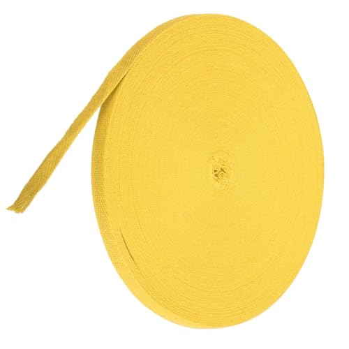TA-VIGOR Baumwoll-Twillband, 15 mm, 45,7 m, Schrägband, Wimpelband, weiches natürliches Fischgrätenmuster, Gurtband, Rolle zum Nähen, Schneidern, Geschenkverpacken, Basteln, Hellgelb von TA-VIGOR