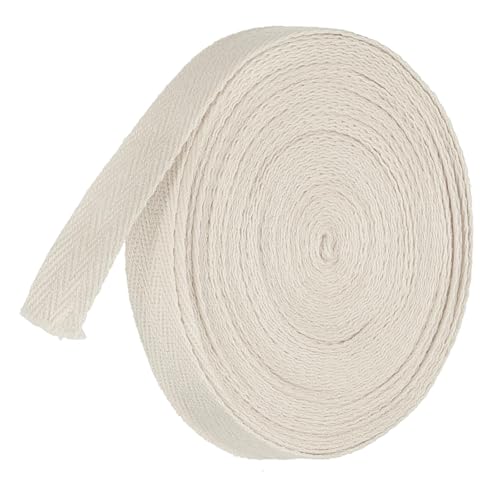 TA-VIGOR Baumwoll-Twillband, 15 mm, 9,1 m, Schrägband, Wimpelband, weiches natürliches Fischgrätenmuster, Gurtband, Rolle zum Nähen, Schneidern, Geschenkverpacken, Basteln, Cremeweiß von TA-VIGOR