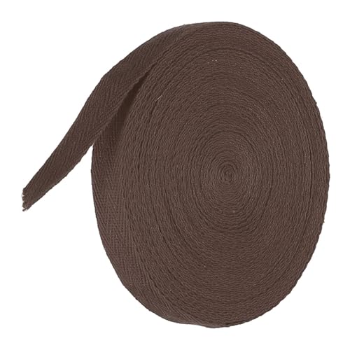 TA-VIGOR Baumwoll-Twillband, 15 mm, 9,1 m, Schrägband, Wimpelband, weiches natürliches Fischgrätenmuster, Gurtband, Rolle zum Nähen, Schneidern, Geschenkverpacken, Basteln, Dunkelbraun von TA-VIGOR