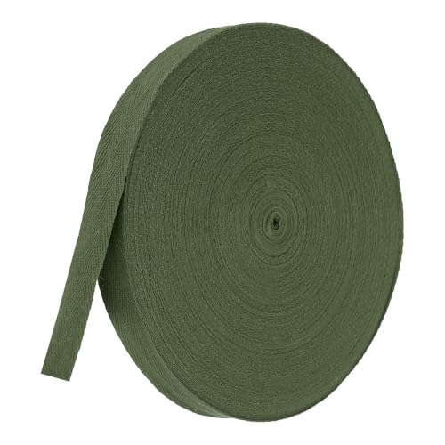 TA-VIGOR Baumwoll-Twillband, 20 mm, 45,7 m, Schrägband, Wimpelband, weiches natürliches Fischgrätenmuster, Gurtband, Rolle zum Nähen, Schneidern, Geschenkverpacken, Basteln, Armeegrün von TA-VIGOR