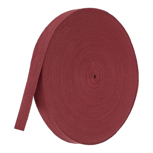 TA-VIGOR Baumwoll-Twillband, 20 mm, 45,7 m, Schrägband, Wimpelband, weiches natürliches Fischgrätenmuster, Gurtband, Rolle zum Nähen, Schneidern, Geschenkverpacken, Basteln, Dunkelrot von TA-VIGOR