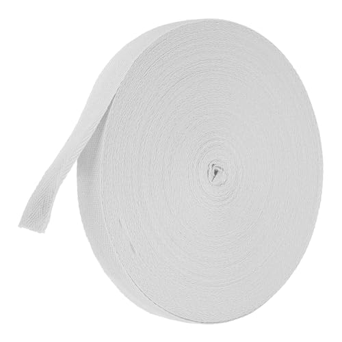 TA-VIGOR Baumwoll-Twillband, 20 mm, 45,7 m, Schrägband, Wimpelband, weiches natürliches Fischgrätenmuster, Gurtband, Rolle zum Nähen, Schneidern, Geschenkverpacken, Basteln, Hellgrau von TA-VIGOR