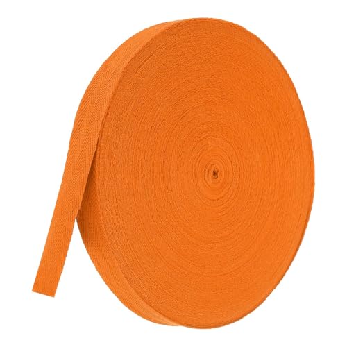 TA-VIGOR Baumwoll-Twillband, 20 mm, 45,7 m, Schrägband, Wimpelband, weiches natürliches Fischgrätenmuster, Gurtband, Rolle zum Nähen, Schneidern, Geschenkverpacken, Basteln, Orange von TA-VIGOR