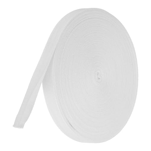 TA-VIGOR Baumwoll-Twillband, 20 mm, 45,7 m, Schrägband, Wimpelband, weiches natürliches Fischgrätenmuster, Gurtband, Rolle zum Nähen, Schneidern, Geschenkverpacken, Basteln, Weiß von TA-VIGOR