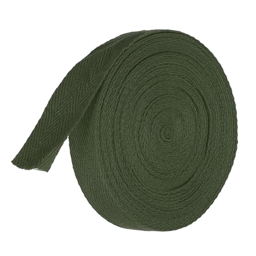 TA-VIGOR Baumwoll-Twillband, 20 mm, 9,1 m, Schrägband, Wimpelband, weiches natürliches Fischgrätenmuster, Gurtband, Rolle zum Nähen, Schneidern, Geschenkverpacken, Basteln, Armeegrün von TA-VIGOR