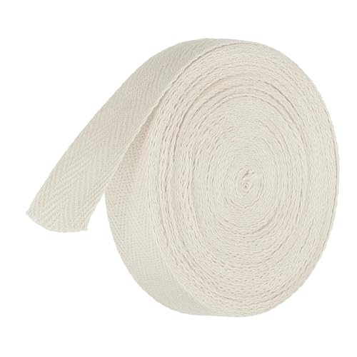 TA-VIGOR Baumwoll-Twillband, 20 mm, 9,1 m, Schrägband, Wimpelband, weiches natürliches Fischgrätenmuster, Gurtband, Rolle zum Nähen, Schneidern, Geschenkverpacken, Basteln, Cremeweiß von TA-VIGOR