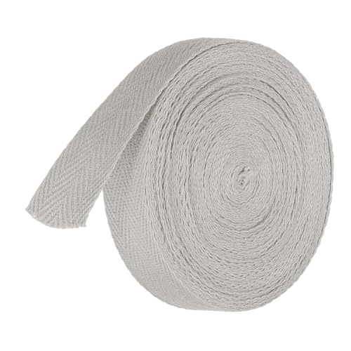 TA-VIGOR Baumwoll-Twillband, 20 mm, 9,1 m, Schrägband, Wimpelband, weiches natürliches Fischgrätenmuster, Gurtband, Rolle zum Nähen, Schneidern, Geschenkverpacken, Basteln, Hellgrau von TA-VIGOR