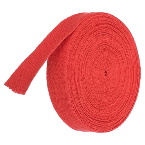 TA-VIGOR Baumwoll-Twillband, 20 mm, 9,1 m, Schrägband, Wimpelband, weiches natürliches Fischgrätenmuster, Gurtband, Rolle zum Nähen, Schneidern, Geschenkverpacken, Basteln, Hellrot von TA-VIGOR