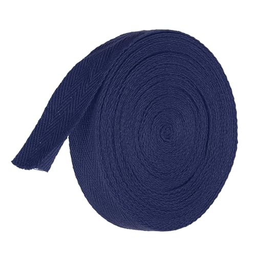 TA-VIGOR Baumwoll-Twillband, 20 mm, 9,1 m, Schrägband, Wimpelband, weiches natürliches Fischgrätenmuster, Gurtband, Rolle zum Nähen, Schneidern, Geschenkverpacken, Basteln, Marineblau von TA-VIGOR